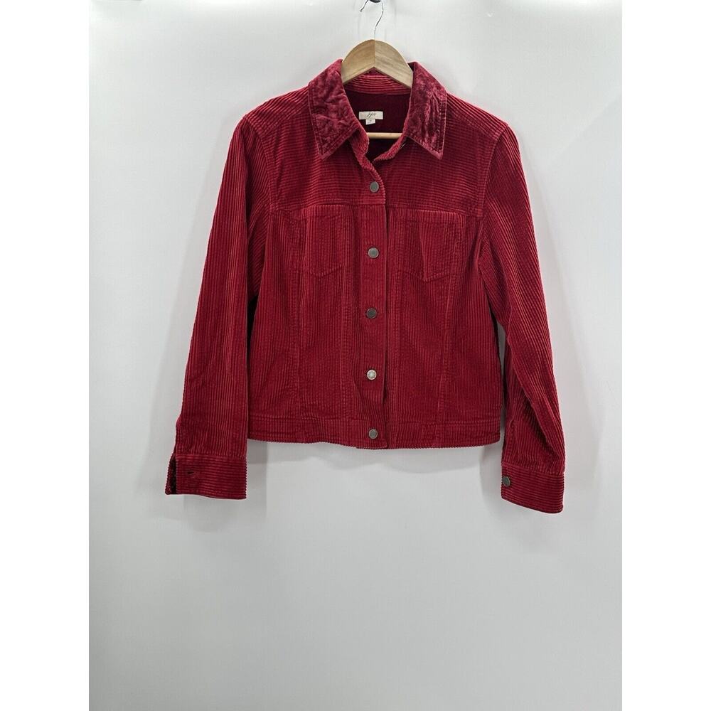 J. Jill Corduroy Velvet Collar Jacket Women Button Front Red Cotton Retro Medium